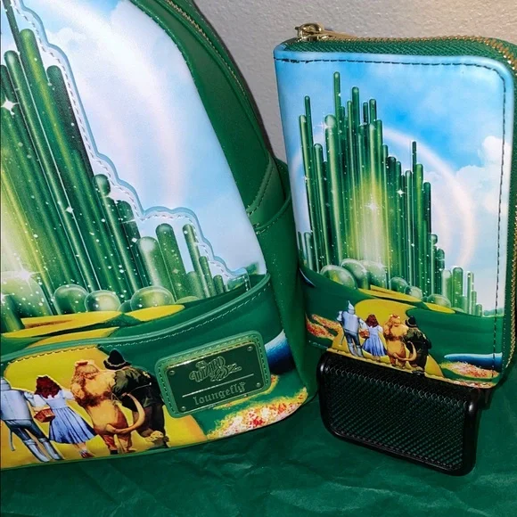 Exclusive Loungefly Wizard of Oz Emerald City GITD Mini Backpack and Wallet Set - Picture 4 of 15